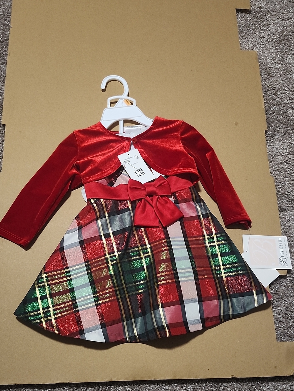 12M Bonnie Baby Red Plaid Holiday Dress with Red Bolero